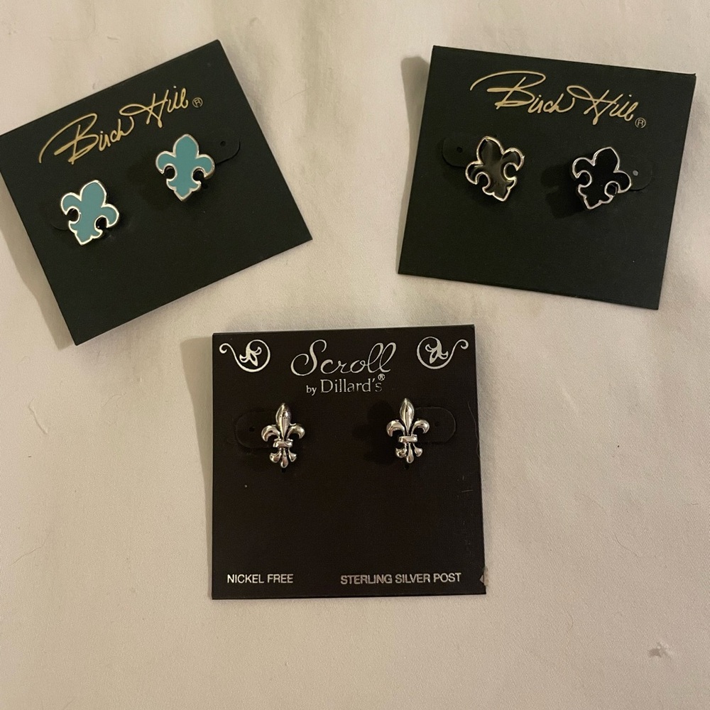 New 3 pairs of Fleur De Lis earrings